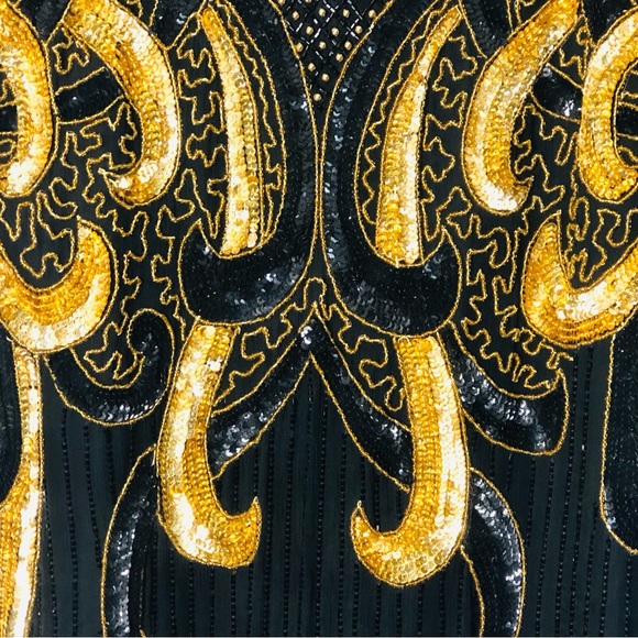 Vintage Riva Designs beaded and sequins black and gold dress SZ 1X. I-6 - Picture 11 of 13